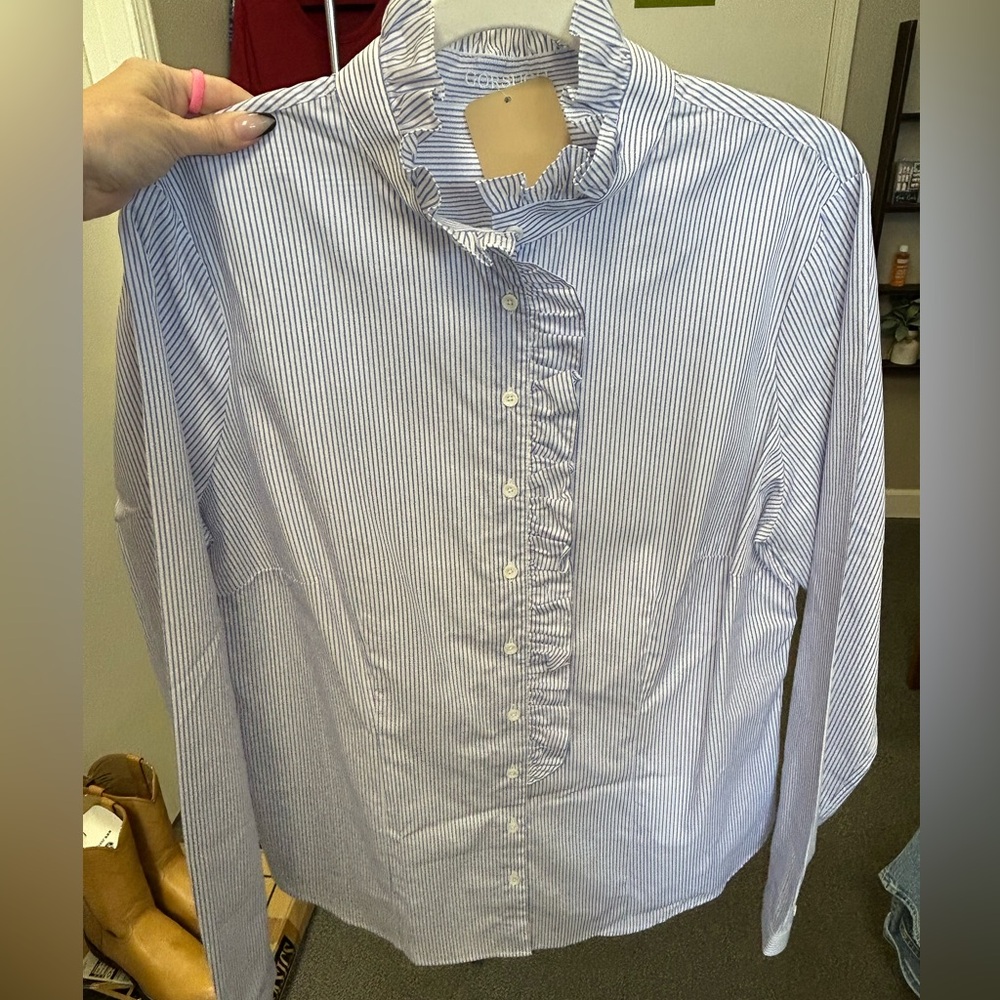 GORSUCH Women’s Striped Mock Neck Button Up Size L/XL